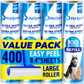 PetLovers Extra Sticky Floor Lint Roller 4 Pack of Refills Only - No Handles Included - 400 Sheets