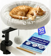 PetLovers Cat Desk Bed - Plush Elevated Desk Bed Attachment with Removable Washable Cushion, 360° Swivel Arm, Secure Clamp - Keeps Your Cat Close While You Work or Play