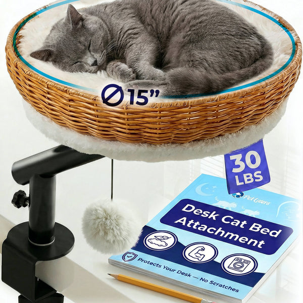 Katzenbett mit Schreibtisch – Rattan
