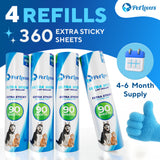 PetLovers Extra Sticky Floor Lint Roller 4 Pack of Refills Only - No Handles Included - 360 Sheets