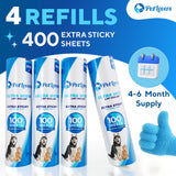 PetLovers Extra Sticky Floor Lint Roller 4 Pack of Refills Only - No Handles Included - 400 Sheets