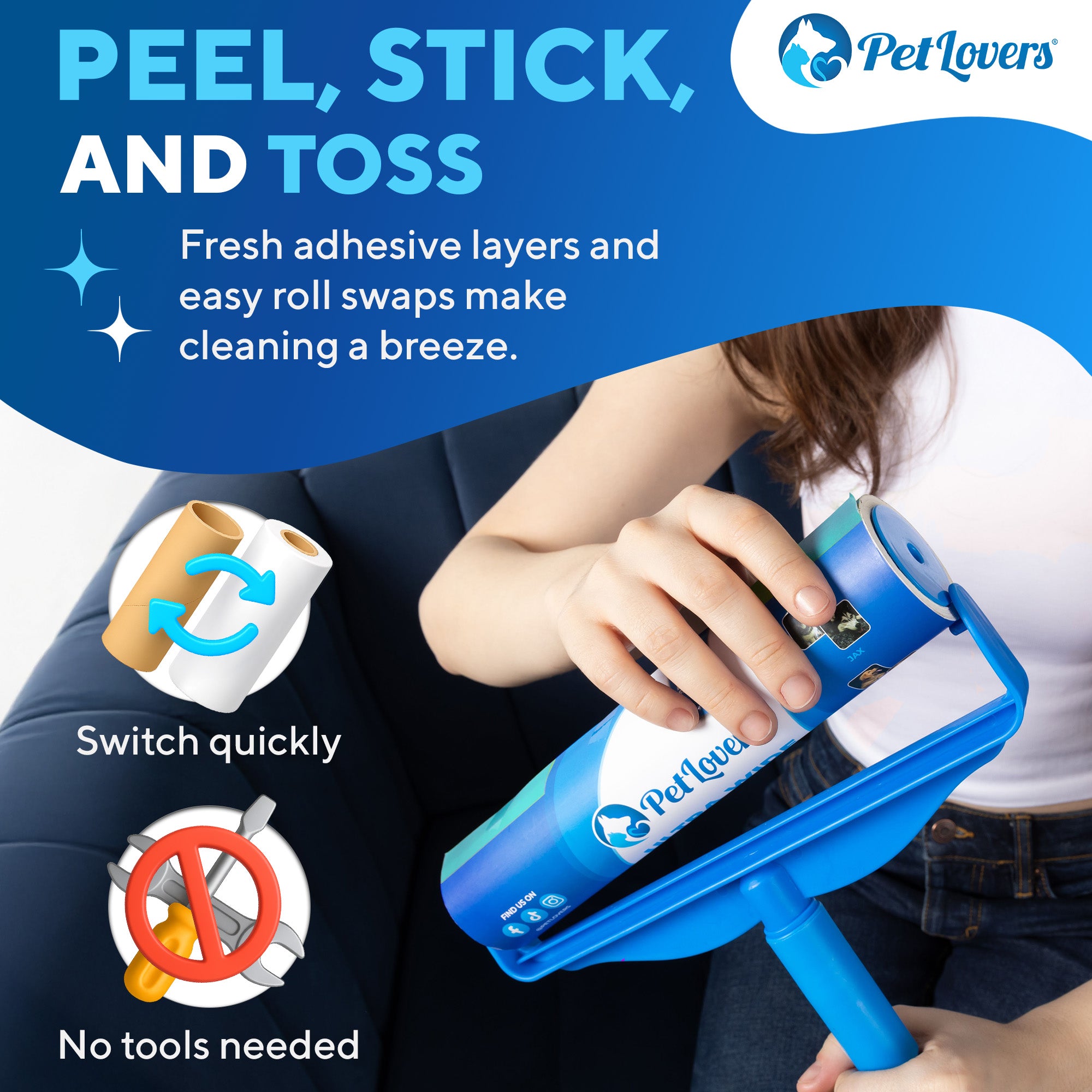 PetLovers Extra Sticky Floor Lint Roller 4 Pack of Refills Only - No Handles Included - 360 Sheets