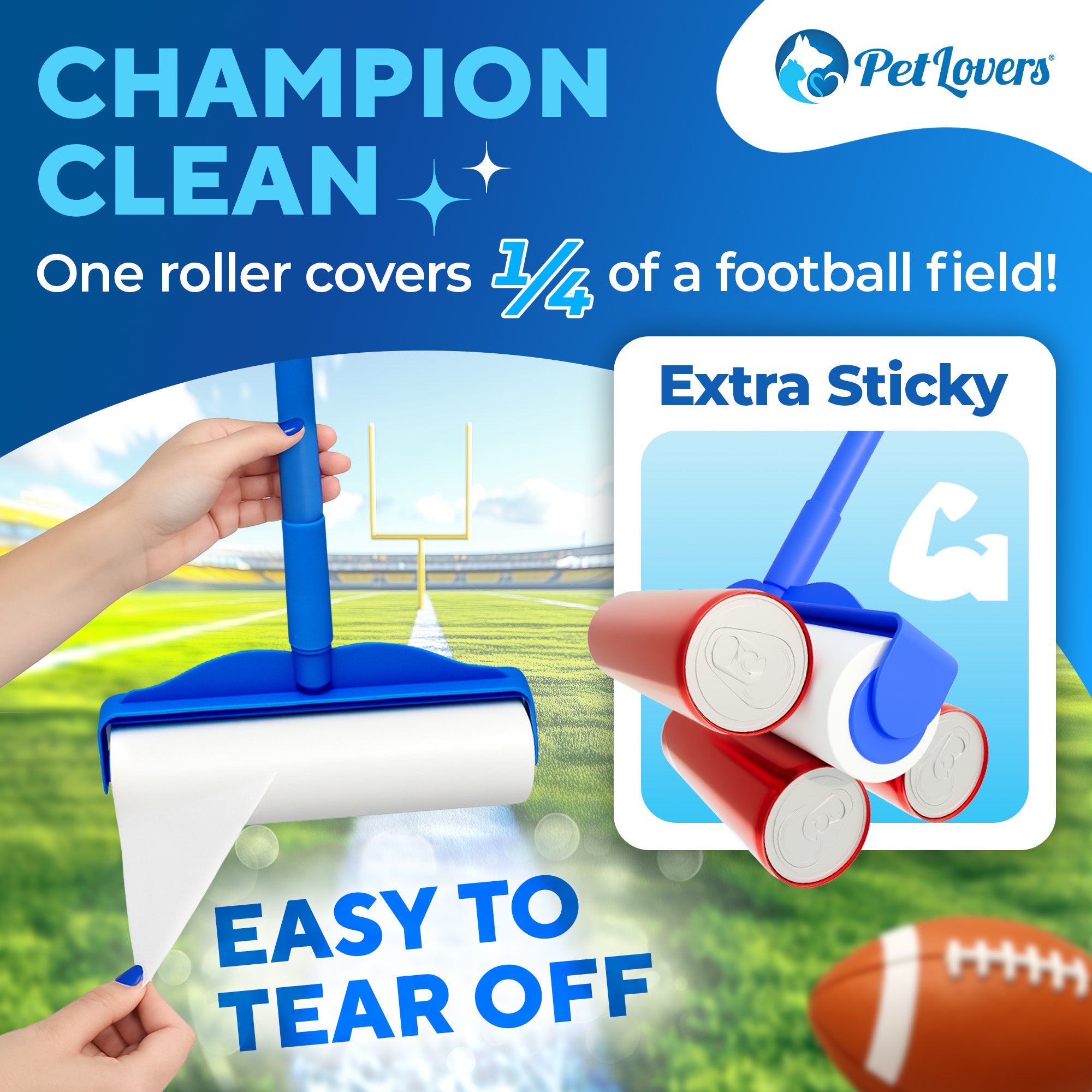 PetLovers Extra Sticky Floor Lint Roller 4 Pack of Refills Only - No Handles Included - 400 Sheets