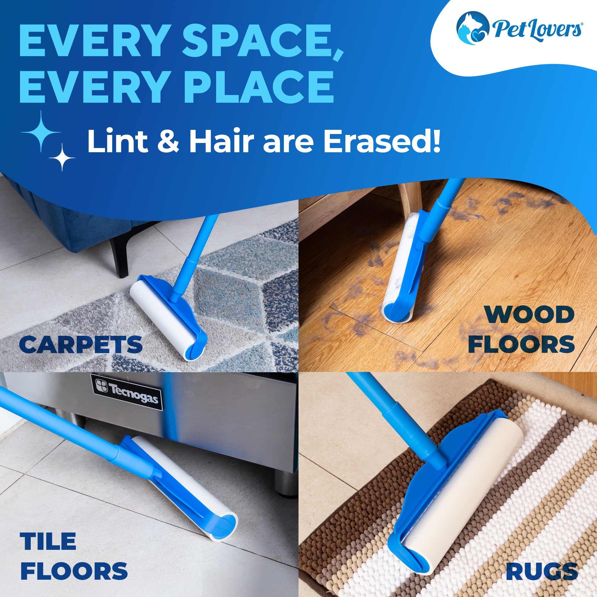 PetLovers Extra Sticky Floor Lint Roller 4 Pack of Refills Only - No Handles Included - 400 Sheets