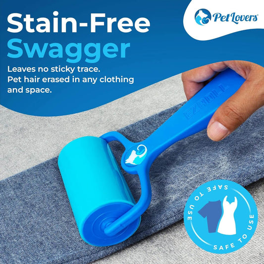 EzRoll reusable lint roller removing pet hair from clothing