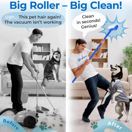 Floor lint roller removing pet hair from carpet