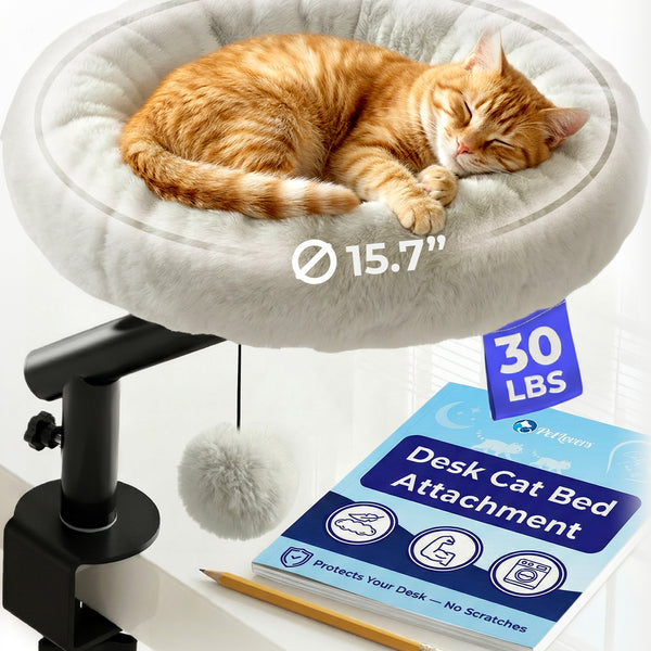 Katzenbett mit Schreibtisch – Weißer Plüsch 