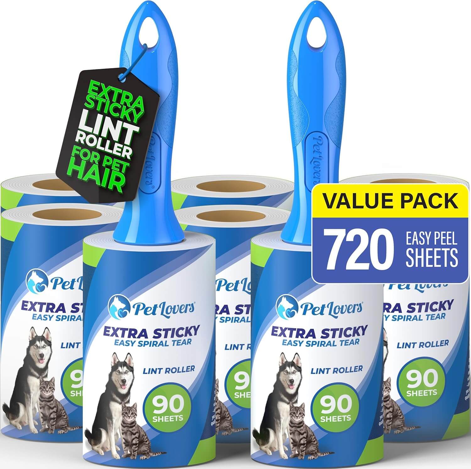 PetLovers Extra Sticky Lint Roller Mega Value Set 720 Sheets NT8-90 (8 pack)